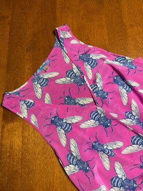 Anthropologie Leifnotes Pollination Silk Pink Bee Print Size 4